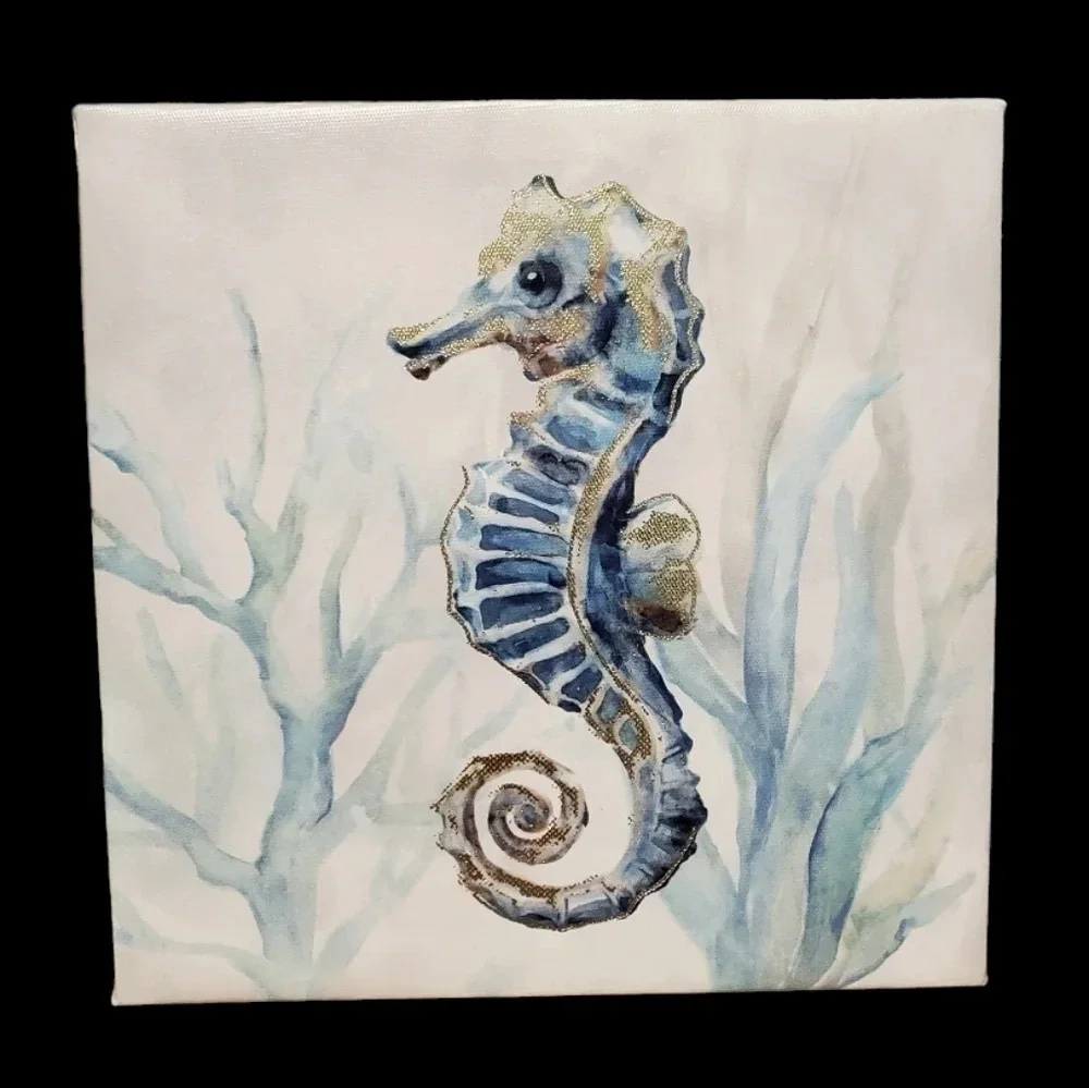 NEW Ocean Seahorse Canvas Art Home Hanging Wall Decor Coastal Beach House